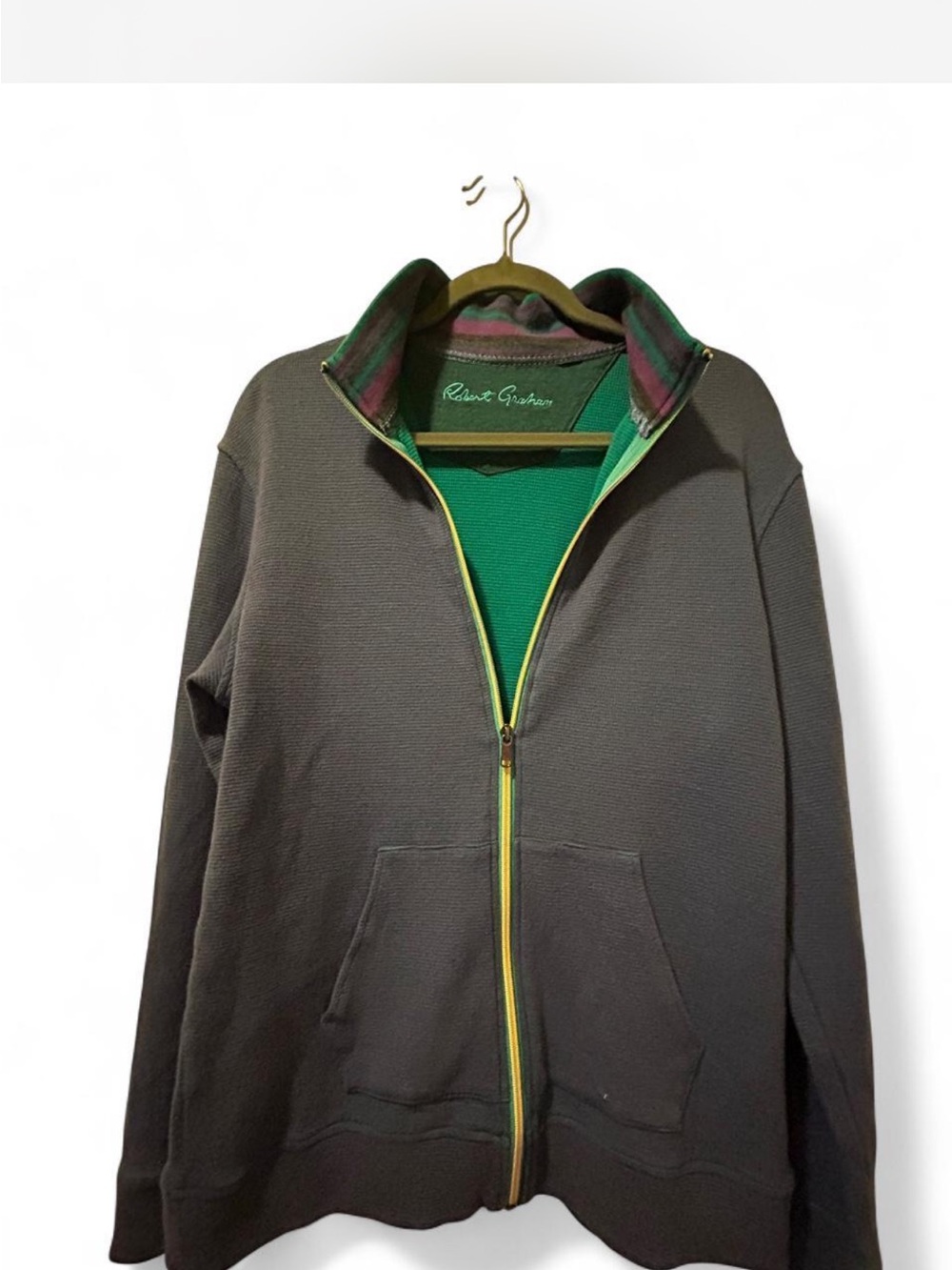 Robert Graham Men's blue Zip-Up Sweater with Green Trim